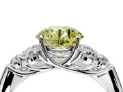 Cluster Engagement Ring Setting for Fancy Yellow Round Cut Center with Round Cut Accent Frame and Prong Head in Sterling Silver