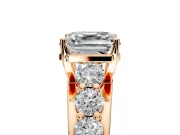 Solitaire Engagement Ring Setting for Asscher Cut Center with Graduated Shared Prongs and Prong Head in Rose Gold