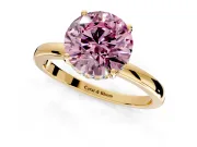 Solitaire Engagement Ring Setting for Fancy Pink Round Cut Center with Fine Wire Band and Prong Head in Yellow Gold
