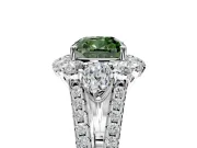 Halo Engagement Ring Setting for Fancy Green Cushion Cut Center with Two-Strand Split Shank and Prong Head in Sterling Silver