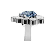 Cluster Halo Engagement Ring Setting for Fancy Blue Heart-Shaped Center with Milgrain Bezel Accents and Prong Head in Platinum