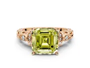 Solitaire Engagement Ring Setting for Fancy Yellow Asscher Cut Center with Filigree Band and Prong Head in Rose Gold