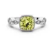 Vintage Station Engagement Ring Setting for Fancy Yellow Cushion Cut Center with Accents and Prong Head in Sterling Silver