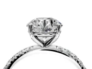 Solitaire Engagement Ring Setting for Round Cut Center with Micro Pave Band and Prong Head in Platinum