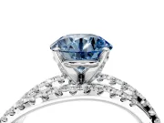 Solitaire Engagement Ring Setting for Fancy Blue Round Cut Center with Woven 3-Strand Pave Band and Prong Head in Platinum