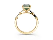 Baguette Engagement Ring Setting for Fancy Green Asscher Cut Center with Alternating Bar-Set Band and Prong Head in Yellow Gold