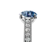 Solitaire Engagement Ring Setting for Fancy Blue Round Cut Center with Engraved Pave Band and Prong Head in Platinum