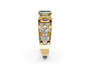 Pave Engagement Ring Setting for Fancy Green Asscher Cut Center with Curved Accent Rows, Openwork and Prong Head in Yellow Gold
