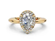 Halo Engagement Ring Setting for Pear-Shaped Center with Tapered Plain Band and Prong Head in Yellow Gold