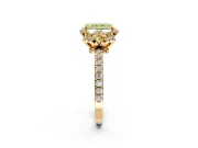 Halo Engagement Ring Setting for Fancy Yellow Radiant Cut Center with Openwork Halo, Pave Band and Prong Head in Yellow Gold
