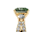 3 Stone Engagement Ring Setting for Fancy Green Radiant Cut Center with Pave Split Shank and Prong Head in Yellow Gold