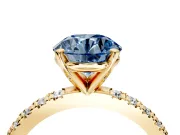Solitaire Engagement Ring Setting for Fancy Blue Round Cut Center with Fine Pave Band and Claw Prong Head in Yellow Gold