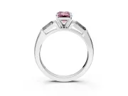 3 Stone Engagement Ring Setting for Fancy Pink Emerald Cut Center with Tapered Baguettes, Plain Band and Prong Head in Platinum