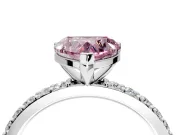 Solitaire Engagement Ring Setting for Fancy Pink Heart-Shaped Center with Round Cut Pave Band and Prong Head in Sterling Silver
