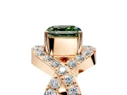 Halo Engagement Ring Setting for Fancy Green Asscher Cut Center with Pave Infinity Twist Band and Prong Head in Rose Gold