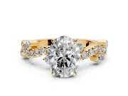 Solitaire Engagement Ring Setting for Oval Center with Bar-Station Pave Twist and Prong Head in Yellow Gold
