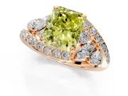 Halo Engagement Ring Setting for Fancy Yellow Radiant Cut Center with Marquise and Pave Bypass Band and Prong Head in Rose Gold