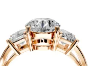 3 Stone Engagement Ring Setting for Round Cut Center with Matching Side Accents and Prong Head in Rose Gold