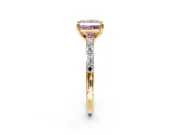 Baguette Engagement Ring Setting for Fancy Pink Princess Cut Center with Alternating Bar-Set Band and Prong Head in Yellow Gold