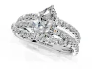 Solitaire Engagement Ring Setting for Pear-Shaped Center with Woven 3-Strand Pave Band and Prong Head in White Gold