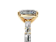Baguette Engagement Ring Setting for Emerald Cut Center with Alternating Bar-Set Band and Prong Head in Yellow Gold