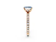 Solitaire Engagement Ring Setting for Fancy Blue Radiant Cut Center with Fine Pave Band and Claw Prong Head in Rose Gold