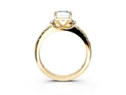 Paired Accent Engagement Ring Setting for Fancy Blue Radiant Cut Center with Pave Band and Prong Head in Yellow Gold