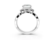 3 Stone Engagement Ring Setting for Asscher Cut Center with Pave Twist Band and Prong Head in Platinum