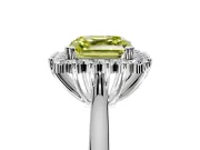Starburst Halo Engagement Ring Setting for Fancy Yellow Asscher Cut Center with Thin Round-Wire Band and Prong Head in Platinum