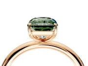 Low-Set Solitaire Engagement Ring Setting for Fancy Green Radiant Cut Center with Thin Plain Band and Prong Head in Rose Gold
