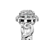 Halo Engagement Ring Setting for Cushion Cut Center with Open Scroll Shoulders and Prong Head in White Gold