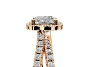 Halo Engagement Ring Setting for Cushion Cut Center with Double Pave Split Shank and Prong Head in Rose Gold