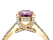 Solitaire Engagement Ring Setting for Fancy Pink Emerald Cut Center with Widening Pave Band and Claw Prong Head in Yellow Gold