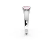 Solitaire Engagement Ring Setting for Fancy Pink Asscher Cut Center with Wide Band, Pave Collar and Prong Head in White Gold