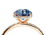 Hidden Halo Engagement Ring Setting for Fancy Blue Round Cut Center with Pave Band and Prong Head in Rose Gold