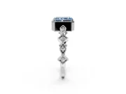 Milgrain Bezel Engagement Ring Setting for Fancy Blue Radiant Cut Center with Marquise Stations and Bezel Head in Sterling Silver