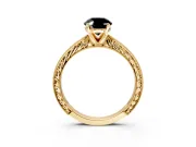 Solitaire Engagement Ring Setting for Fancy Black Oval Center with Engraved Milgrain Band and Prong Head in Yellow Gold