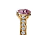 Solitaire Engagement Ring Setting for Fancy Pink Round Cut Center with Engraved Pave Band and Prong Head in Yellow Gold