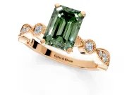Solitaire Engagement Ring Setting for Fancy Green Emerald Cut Center with Milgrain Bezel Accents and Prong Head in Rose Gold
