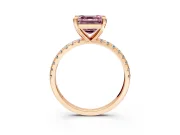 Solitaire Engagement Ring Setting for Fancy Pink Asscher Cut Center with Fine Pave Narrow Band and Prong Head in Rose Gold