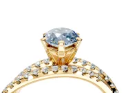 Solitaire Engagement Ring Setting for Fancy Blue Marquise Center with Woven 3-Strand Pave Band and Prong Head in Yellow Gold