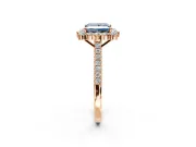 Halo Engagement Ring Setting for Fancy Blue Princess Cut Center with Single-Row Pave, Open Basket and Prong Head in Rose Gold