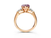 3 Stone Engagement Ring Setting for Fancy Pink Heart-Shaped Center with Large Pear-Shaped Accents and Prong Head in Rose Gold