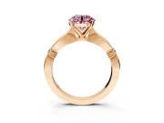 Solitaire Engagement Ring Setting for Fancy Pink Round Cut Center with Carved Leaf Shoulders and Prong Head in Rose Gold