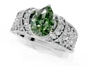Pave Engagement Ring Setting for Fancy Green Pear-Shaped Center with Curved Accent Rows, Openwork and Prong Head in White Gold