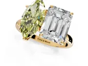 Fancy Yellow Marquise and Emerald Cut Lab-Grown Diamond Toi et Moi Engagement Ring with Prong-Set Stones in Yellow Gold