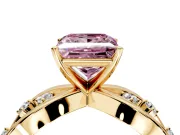 Solitaire Engagement Ring Setting for Fancy Pink Princess Cut Center with Criss-Cross Accent Band and Prong Head in Yellow Gold