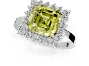 Starburst Halo Engagement Ring Setting for Fancy Yellow Asscher Cut Center with Flat Cathedral Band and Prong Head in White Gold
