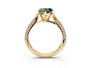 Solitaire Engagement Ring Setting for Fancy Green Heart-Shaped Center with Multi-Row Accents and Prong Head in Yellow Gold