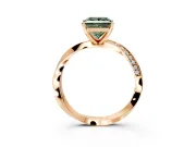 Side Accent Engagement Ring Setting for Fancy Green Princess Cut Center with Accent Shoulders and Prong Head in Rose Gold